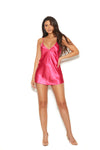 Women's Fuchsia Charmeuse Chemise Deep V Front Adjustable Straps Lingerie