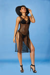 Women's Black Crochet Cover-up Dress Side Slits Bathing Suits Swimwear