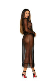 Women's Black Long Sleeve Dotted Mesh Robe Matching Belt Lingerie