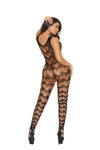 Women's Black Crochet Footless Bodystocking Open Crotch Lingerie