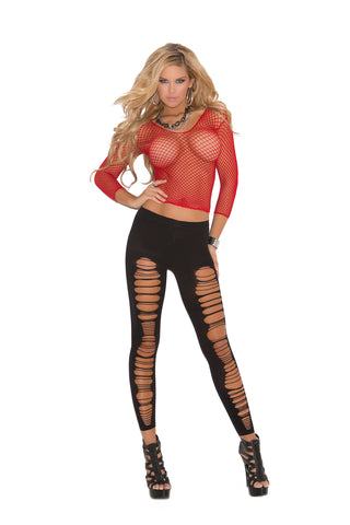 Women's Red Fence Net Long Sleeve Cami Top Lingerie