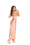 Women's Peach Lace Charmeuse Halter Neck Gown Lingerie