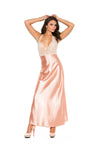 Women's Peach Lace Charmeuse Halter Neck Gown Lingerie