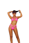 Women's Neon Pink Lycra Bikini Top Matching High Waisted Short Swimwear