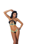 Women's Black Lycra Bikini Top G-string Chartreuse Turquoise Trim Swimwear