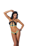 Women's Black Lycra Bikini Top G-string Chartreuse Turquoise Trim Swimwear