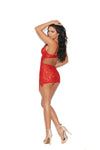 Women's Red Lace Babydoll Adjustable Straps Hook Lingerie