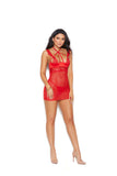 Women's Red Mesh Eyelash Lace Babydoll Demi Cups Adjustable Lingerie