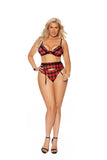 Women's Buffalo Plaid Print Plus Size Mono Bra Lace Trim Adjustable Straps Lingerie