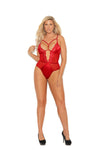 Women's Red Plus Size Mesh Lace Satin Teddy Strappy Adjustable Lingerie