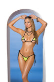 Women's Chartreuse Lycra Bikini Top Matching G-string Black Trim Swimwear