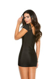 Women's Black Boho Short Sleeve Mini Dress Lace Up Front Lingerie