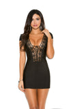 Women's Black Boho Short Sleeve Mini Dress Lace Up Front Lingerie